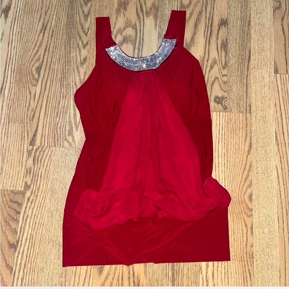 Blu:m Red Sleeveless Blouse with Embellished Neckline size XL